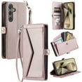 thumbnail image 1 of Compatible with Samsung Galaxy A56 5G Envelope Style Wallet Case, with Wrist Strap and Crossbody Strap, Flip Card Holder Stand Rugged Cell Phone Cover for Samsung Galaxy A56 5G Women Men - Rosegold, 1 of 8