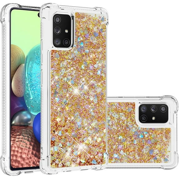 Compatible with Samsung Galaxy A71 5G Case Glitter Luxury Cute Love Liquid Quicksand Clear TPU Girls Women Stylish Bumper Shockproof Protective Case for Samsung Galaxy A71 5G Golden YB