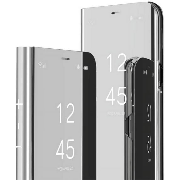 Compatible with Samsung Galaxy A71 5G Case with Kickstand Flip Leather Clear View Makeup Mirror Glitter Luxury Shockproof Protective Phone Case for Samsung Galaxy A71 5G Mirror Sliver