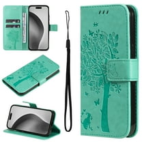 Compatible with Samsung Galaxy A71 5G Case Wallet Case with Magnetic Flip Kickstand Card Holder Slot with Wrist Strap Cute Butterfly Cat Embossed PU Leather Protective Phone Case,Green