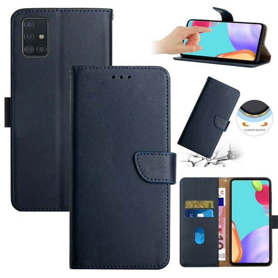 Compatible with Samsung Galaxy A71 5G Vintage Wallet || Real Leather Wallet Phone Case || Genuine Leather with Viewing Stand & Card Holder || Magnetic Flip Folio Cover with Card Slot, Blue