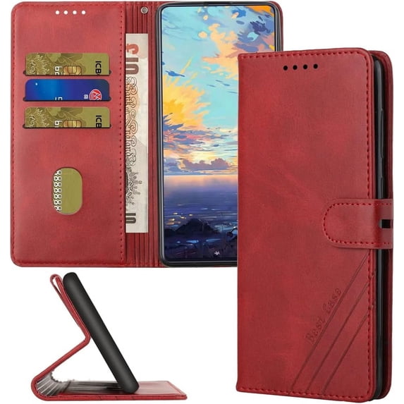 Compatible with Samsung Galaxy A71 5G Wallet Case, Galaxy A71 5G Leather Flip Folio Case with Card Holders Kickstand Magnetic Feature Shockproof Case for Samsung Galaxy A71 5G Matte Red