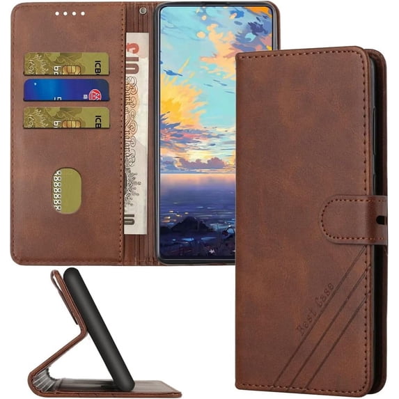 Compatible with Samsung Galaxy A71 5G Wallet Case, Galaxy A71 5G Leather Flip Folio Case with Card Holders Kickstand Magnetic Feature Shockproof Case for Samsung Galaxy A71 5G Matte Brown