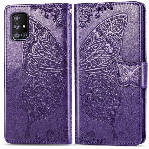 Compatible with Samsung Galaxy A71 5G Wallet Case for Women, Leather Flip Folio with Kickstand Magnetic and Card Holder Protective Case for Samsung Galaxy A71 5G Butterfly Purple SD