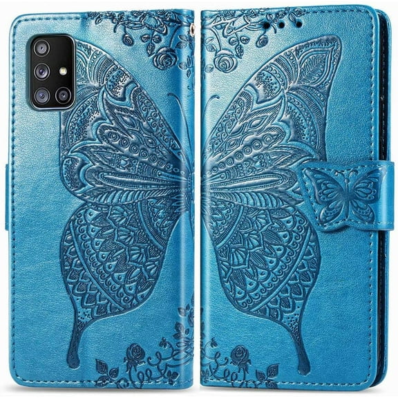 Compatible with Samsung Galaxy A71 5G Wallet Case for Women, Leather Flip Folio with Kickstand Magnetic and Card Holder Protective Case for Samsung Galaxy A71 5G Butterfly Blue SD