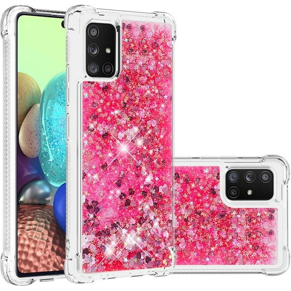 Compatible with Samsung Galaxy A71 Case Glitter Luxury Cute Love Liquid Quicksand Clear TPU Girls Women Stylish Bumper Shockproof Protective Case for Samsung Galaxy A71 Rose YB