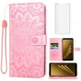 thumbnail image 1 of Compatible with Samsung Galaxy A8 2018 Wallet Phone Case and Tempered Glass Screen Protector Flip Credit Card Holder Stand Mandala Flower Cell Cover for 8A 2018 A530W SM-A530W Women Men Pink, 1 of 9