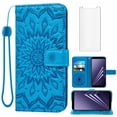 thumbnail image 1 of Compatible with Samsung Galaxy A8 2018 Wallet Phone Case and Tempered Glass Screen Protector Flip Credit Card Holder Stand Mandala Flower Cell Cover for 8A 2018 A530W SM-A530W Women Men Blue, 1 of 9