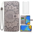 thumbnail image 1 of Compatible with Samsung Galaxy A9 2018 Wallet Phone Case and Tempered Glass Screen Protector Flip Credit Card Holder Stand Mandala Flower Cell Cover for 9A Star Pro A9S A920 A920F Women Men Gray, 1 of 9