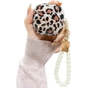 Compatible with Samsung Galaxy Buds 2 Pro2022/Galaxy Buds 2/Galaxy Buds Pro/Galaxy Buds Live Case Leopard Pattern with Pearl Keychain Cute for Women Protective Cover Case Brown