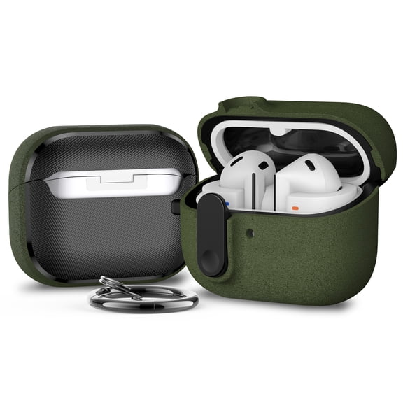 Compatible with Samsung Galaxy Buds 3 2024/Buds 3 Pro 2024/Buds3 FE 2025 Case, Automatic Snap Switch Secure Charging Cover, Full-Body Shockproof Hard Protective Cover with Keychain - Armygreen