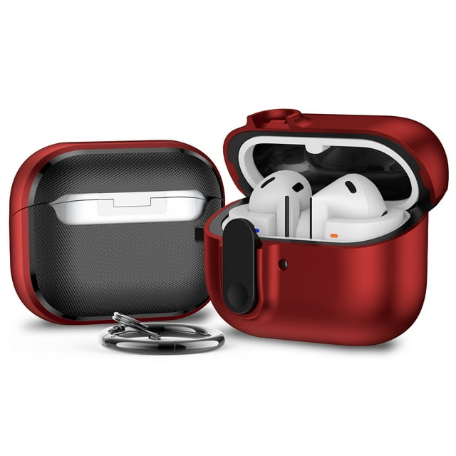 Compatible with Samsung Galaxy Buds 3/Buds 3 Pro Case, Automatic Snap Switch Secure for Galaxy Buds 3/Buds 3 Pro Charging Cover, Full-Body Shockproof Hard Protective Cover with Keychain - Red