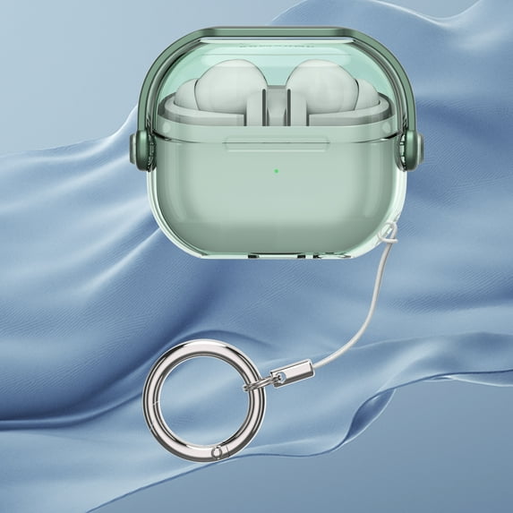 Compatible with Samsung Galaxy Buds 3 Case & Galaxy Buds 3 Pro Case, Clear Case with Ring Keychain, Premium TPU Cover, Wireless Charging, Headphone Accessories, for Men, for Women,Green