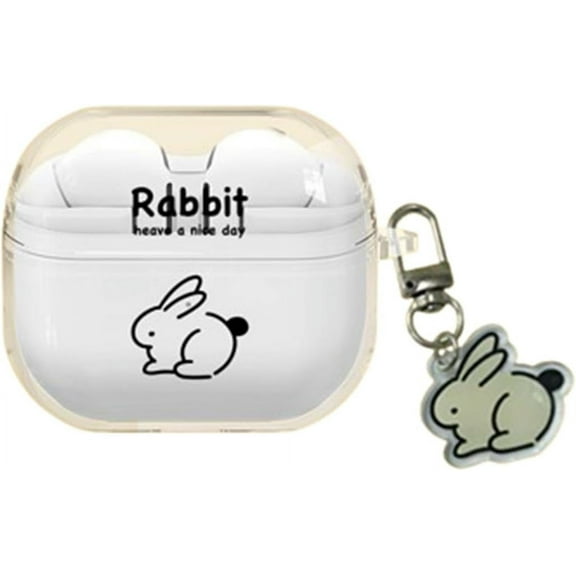 Compatible with Samsung Galaxy Buds 3 & Galaxy Buds 3 Pro, Clear Case with Keychain, Cute Animal Pattern Design TPU Headphone Accessories, for Men Women (Rabbit)