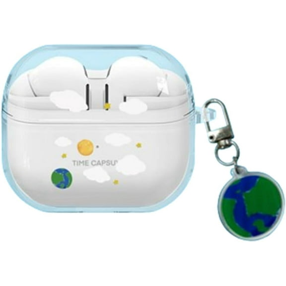 Compatible with Samsung Galaxy Buds 3 & Galaxy Buds 3 Pro, Clear Case with Keychain, Cute White Cloud Pattern Design TPU Headphone Accessories, for Men Women