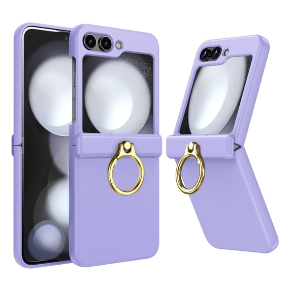 Compatible with Samsung Galaxy Flip 5 Case with Hinge Protection, Build-in Kickstand Ring Holder Anti-Scratches Hard PC Protective Shockproof Case for Samsung Galaxy Z Flip 5 - Purple