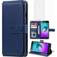 thumbnail image 1 of Compatible with Samsung Galaxy J3 2016/J 3 V/J36V/Sky/Amp Prime Wallet Case and Tempered Glass Screen Protector Flip Cover Card Holder Cell Phone Cases for Glaxay Sol J3V JV3 J36 6 J320V J320A Blue, 1 of 13
