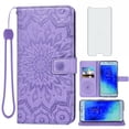 thumbnail image 1 of Compatible with Samsung Galaxy J3 Orbit J 3 Star 2018 3J Achieve Wallet Phone Case and Tempered Glass Screen Protector Flip Credit Card Holder Stand Mandala Flower Cell Cover for J337A J337V Purple, 1 of 9
