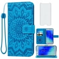 thumbnail image 1 of Compatible with Samsung Galaxy J3 Orbit J 3 Star 2018 3J Achieve Wallet Phone Case and Tempered Glass Screen Protector Flip Credit Card Holder Stand Mandala Flower Cell Cover for J337A J337V Blue, 1 of 9