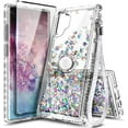 thumbnail image 1 of Compatible with Samsung Galaxy Note 10 Case with Tempered Glass Screen Protector, Ring Holder/Wrist Strap, Nagebee Glitter Liquid Floating Waterfall Cute Phone Cover (Clear Gem), 1 of 5