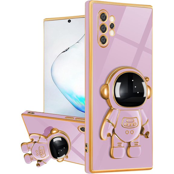 Compatible with Samsung Galaxy Note 10 Plus 5G Case with Cute Astronaut Kickstand Design Soft TPU Protective Shockproof Plating Phone Case for Galaxy Note 10 Plus-Purple