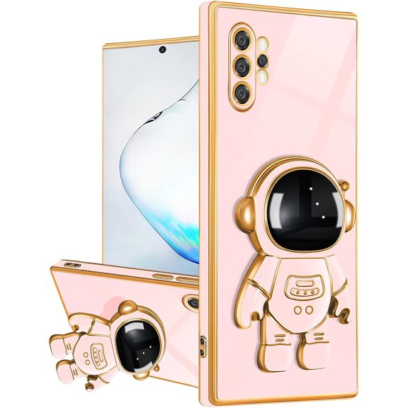 Compatible with Samsung Galaxy Note 10 Plus 5G Case with Cute Astronaut Kickstand Design Soft TPU Protective Shockproof Plating Phone Case for Galaxy Note 10 Plus-Pink
