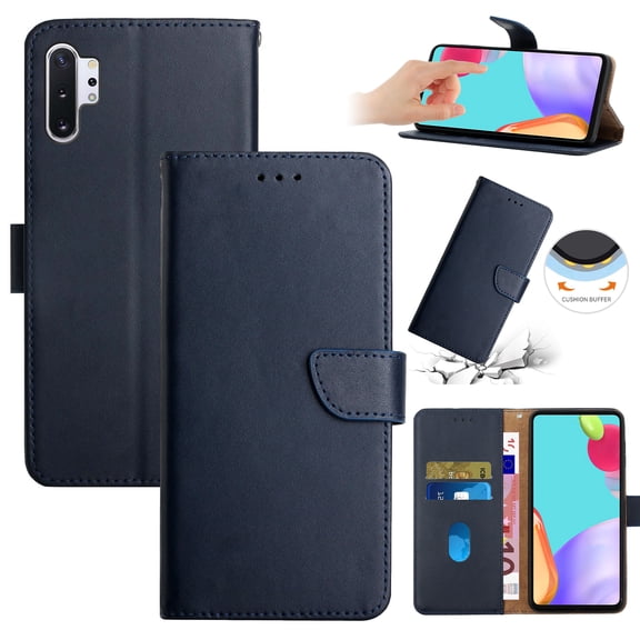 Compatible with Samsung Galaxy Note 10 Plus Vintage Wallet || Real Leather Wallet Phone Case || Genuine Leather with Viewing Stand & Card Holder || Magnetic Flip Folio Cover with Card Slot, Blue