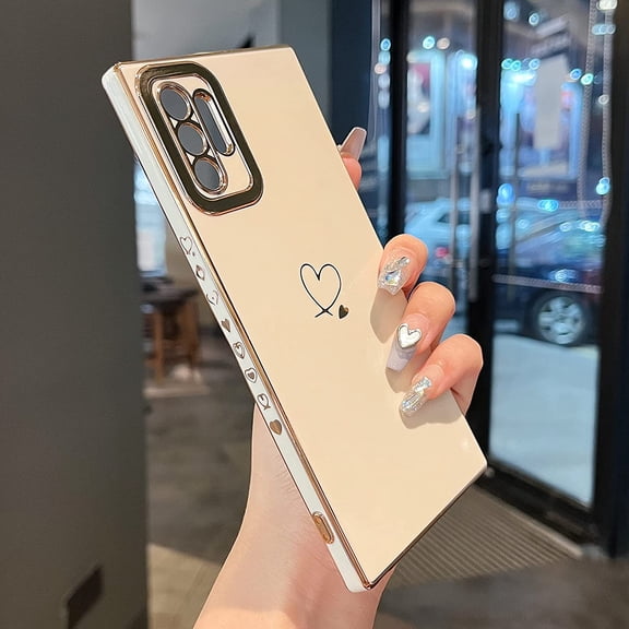 Compatible for Samsung Galaxy Note 10 Pro/Plus,Cute Plating Love Hearts Pattern Case with Camera Lens Protection,Soft TPU Bumper Electroplated Case for Girls Women,White