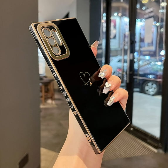 Compatible for Samsung Galaxy Note 10 Pro/Plus,Cute Plating Love Hearts Pattern Case with Camera Lens Protection,Soft TPU Bumper Electroplated Case for Girls Women,Black