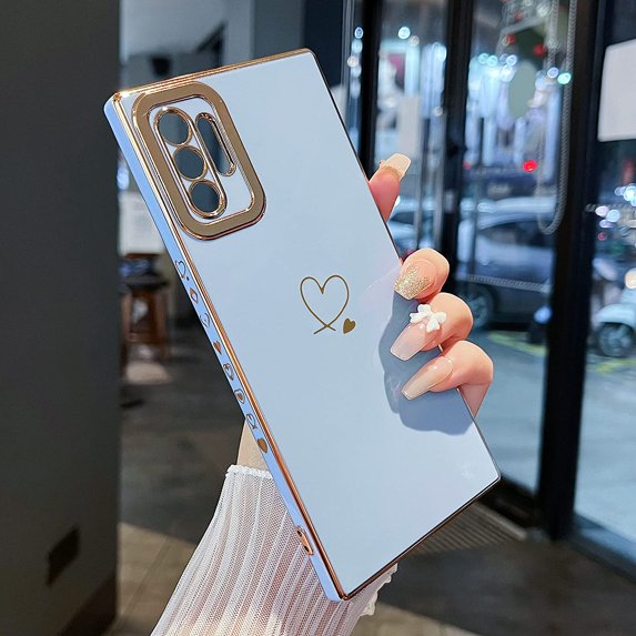 Compatible for Samsung Galaxy Note 10 Pro/Plus,Cute Plating Love Hearts Pattern Case with Camera Lens Protection,Soft TPU Bumper Electroplated Case for Girls Women,Blue