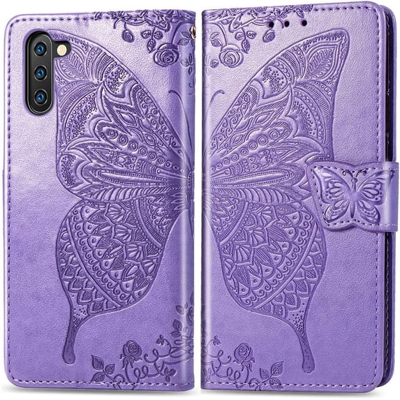 Compatible with Samsung Galaxy Note 10 Wallet Case for Women, Leather Flip Folio with Kickstand Magnetic and Card Holder Protective Case for Samsung Galaxy Note 10 Butterfly Violet SD