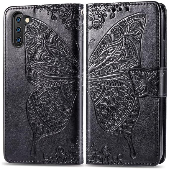 Compatible with Samsung Galaxy Note 10 Wallet Case for Women, Leather Flip Folio with Kickstand Magnetic and Card Holder Protective Case for Samsung Galaxy Note 10 Butterfly Black SD