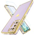 thumbnail image 1 of Compatible with Samsung Galaxy Note 20 4g/5g Case with Screen Protector, Love Heart Pattern Glitter Rhinestones Diamond for Girls Women,Soft TPU Bumper Shockproof for Galaxy Note 20,Purple, 1 of 13