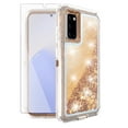thumbnail image 1 of Compatible with Samsung Galaxy Note 20 5G Phone Case Tempered Glass Screen Protector Bling Liquid Glitter Clear Hybrid Shockproof TPU Military Grade Protective Heavy Duty Cell Cover Women Gold, 1 of 6