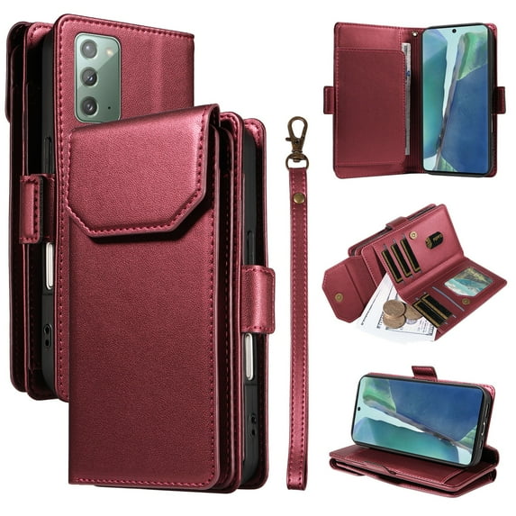 Compatible with Samsung Galaxy Note 20 Case Wallet with Strap RFID Blocking Card Holder, Multifunctional Wallet Purse Handbag Premium PU Leather Magnetic Flip Kickstand Phone Case,Red