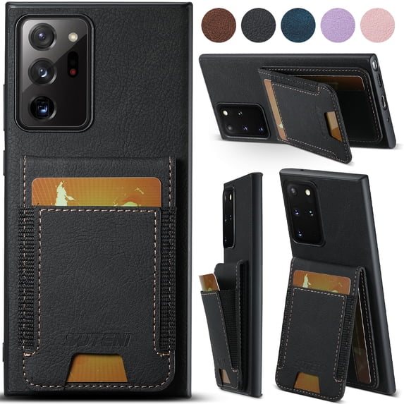 Compatible with Samsung Galaxy Note 20 Flip Wallet Phone Case with Card Holder Elastic,Magnetic Back Flip Kickstand Cover Premium PU Leather Business Classic Style Shockproof Case,Black