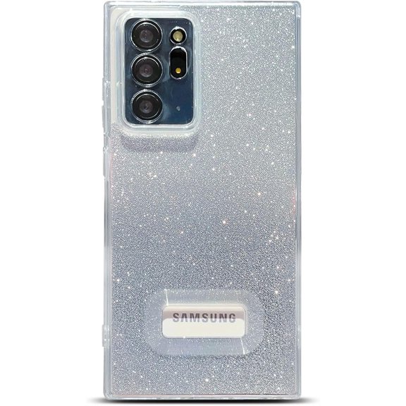 Compatible with Samsung Galaxy Note 20 Ultra Case 6.9", Bling Glitter Sparkle Clear Transparent Logo View Full Camera Lens Protection Shockproof Soft Silicone Phone Cover for Women (Silver)