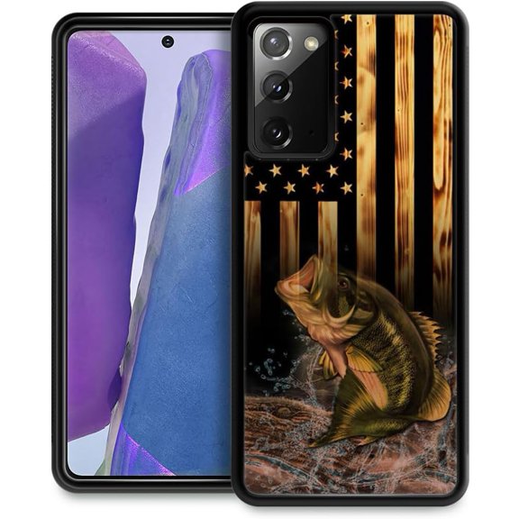 Compatible with Samsung Galaxy Note 20 Ultra Case,Design Pattern Back Bumper Anti Scratch Reinforced Corners Soft TPU Caver, Cases for Men Women-Wood American Flag Fish