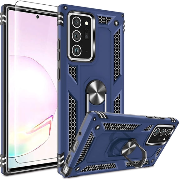 Compatible for Samsung Galaxy Note 20 Ultra Case with HD Screen Protector, Military-Grade Protective Phone Case with Magnetic Kickstand Ring for Samsung Galaxy Note 20 Ultra 5G Blue