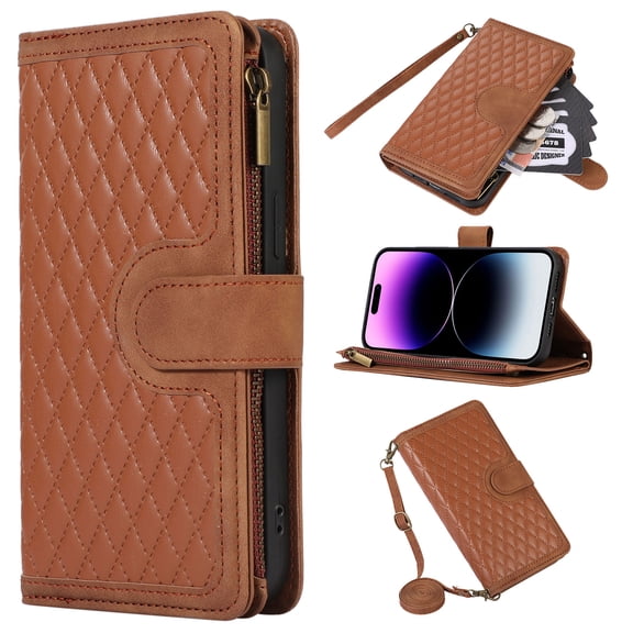 Compatible with Samsung Galaxy Note 20 Ultra Crossbody Case with Shoulder Strap for Women Girls,Wallet Phone Case with Card Holder,Zipper Purse PU Leather Handbag,Magnetic Closure Flip Cover,Brown