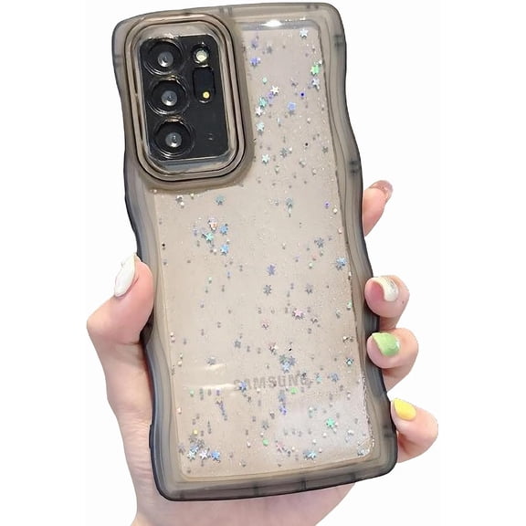 Compatible with Samsung Galaxy Note 20 Ultra Glitter Clear Phone Case,Cute Curly Wave Frame Case Women Bling Shiny Case Soft Shockproof Bumper Cover (Black, Samsung Galaxy Note 20 Ultra)