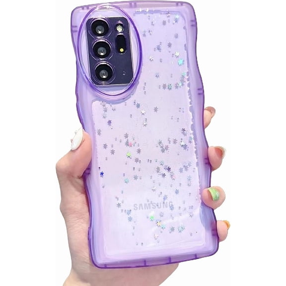 Compatible with Samsung Galaxy Note 20 Ultra Glitter Clear Phone Case,Cute Curly Wave Frame Case Women Bling Shiny Case Soft Shockproof Cover (Purple, Samsung Galaxy Note 20 Ultra)