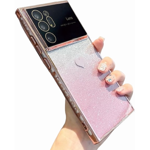 Compatible with Samsung Galaxy Note 20 Ultra Plating Cute Heart Phone Case,Gradient Glitter Bling Clear Case Women Full Camera Lens Protection Soft Cover (Pink, Samsung Galaxy Note 20 Ultra)