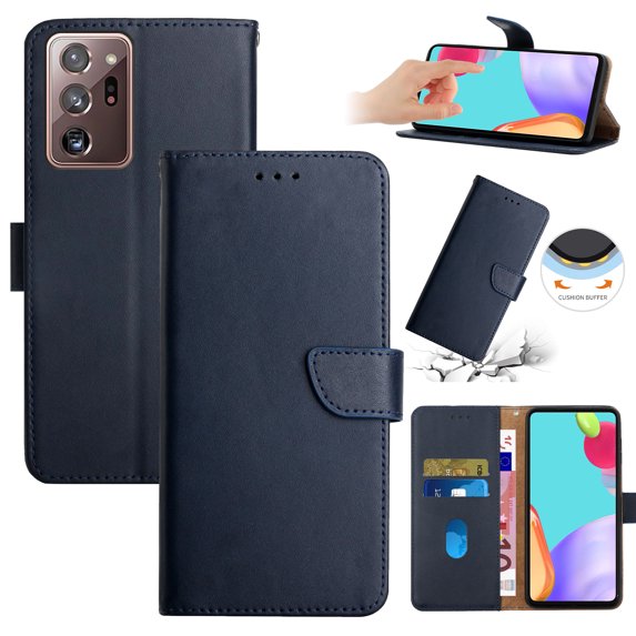 Compatible with Samsung Galaxy Note 20 Ultra Vintage Wallet || Real Leather Wallet Phone Case || Genuine Leather with Viewing Stand & Card Holder || Magnetic Flip Folio Cover with Card Slot, Blue
