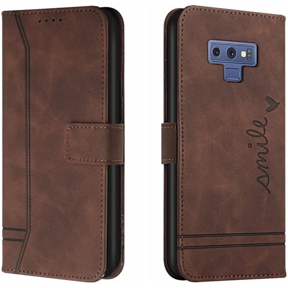 Compatible with Samsung Galaxy Note 9 Case, Galaxy Note 9 Wallet case with Card Holder Kickstand Magnetic Premium PU Leather Flip Shockproof Protective Case for Samsung Galaxy Note 9 Brown HX