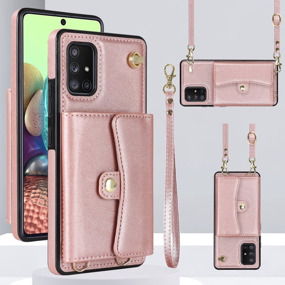 Compatible with Samsung Galaxy Note 9 Crossbody Wallet Case with Card Holder for Women,Phone Case RFID Blocking PU Leather Handbag Flip Cover with Large Capacity Card Slots Wrist Strap,Rosegold