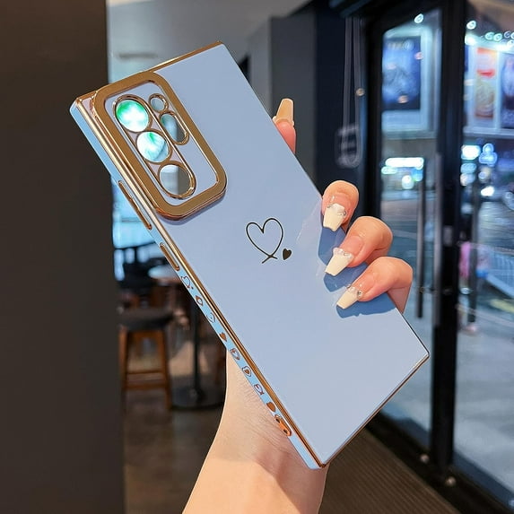 Compatible for Samsung Galaxy Note20 Ultra 5G,Cute Plating Love Hearts Pattern Case with Camera Lens Protection,Soft TPU Bumper Electroplated Case for Girls Women,Blue