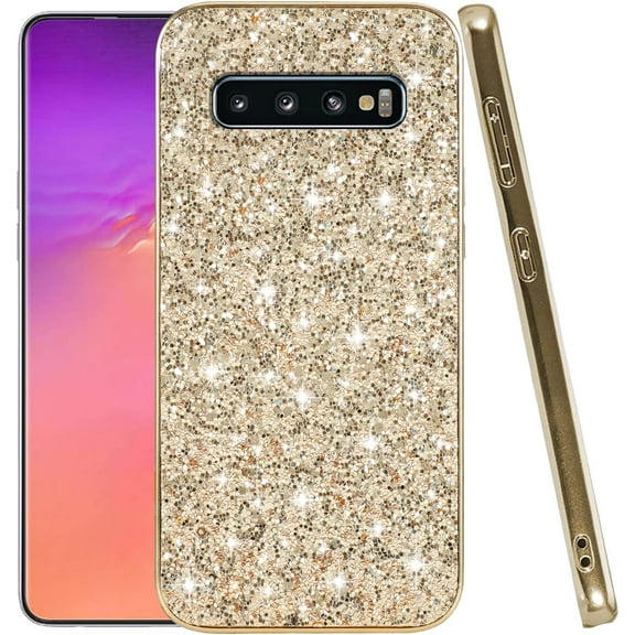 Compatible with Samsung Galaxy S10 Case Glitter Shockproof, Phone for Galaxy S10 Case Bling Sparkly Soft TPU and PC Silicone Shiny Girl Women Thin Protective Cover (Gold)