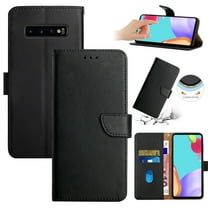 Compatible with Samsung Galaxy S10 Plus Vintage Wallet || Real Leather Wallet Phone Case || Genuine Leather with Viewing Stand & Card Holder || Magnetic Flip Folio Cover with Card Slot, Black