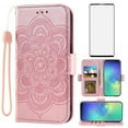 thumbnail image 1 of Compatible with Samsung Galaxy S10 Plus Wallet Phone Case and Tempered Glass Screen Protector Flip Credit Card Holder Stand Mandala Flower Cell Cover for S10+ S10plus 10S Edge S 10plus Women Pink, 1 of 9